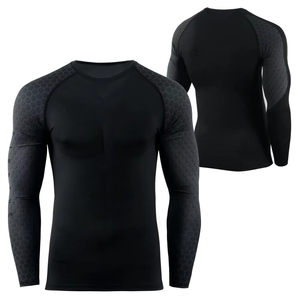 Rashguard personnalisé avec logo anti-UV pour homme, noir uni, pour le basketball en plein air, le surf, manches longues, rashguard personnalisé pour le BJJ - Product Image 3
