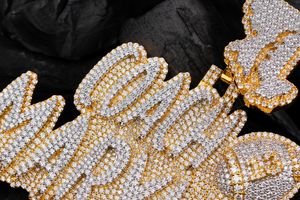 Colgante de Letra Bicolor con Incrustaciones de Moissanita y Diamantes Dvars, Plata de Ley 925, Estilo Hip Hop, con Bail Personalizado, DDP-07, Bañado en Rodio/Oro - Product Image 3