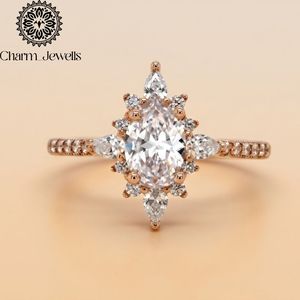 Anillo de Compromiso Charm Jewells de Plata con Moissanita Corte Cojín, Bañado en Oro Rosa, Diseño Floral, Engaste de Garras, Certificado IGI, para Mujer - Product Image 1