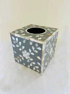 Caja de pañuelos hecha a mano con incrustaciones de nácar, diseño floral, portapañuelos cuadrado geométrico floral - Product Image 4