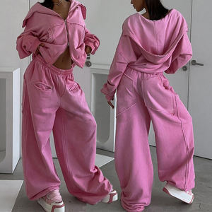 Survêtement décontracté à capuche pour femme, coupe longue, couleur unie, 100 % coton teint, style urbain, haute qualité, vente en gros sur mesure - Product Image 1