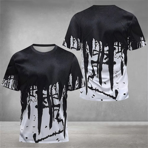 เสื้อยืดคอกลมแขนสั้นผู้ชาย สีดำขาว พิมพ์ลายตัวอักษร ผ้าเจอร์ซีย์เนื้อนุ่ม ยับยาก ทรงโอเวอร์ไซส์ สวมใส่สบาย ผลิตจากผ้าฝ้าย 100% - Product Image 1