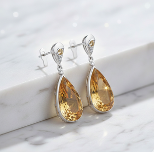 Hot Selling Pear Yellow Stone <b>Earrings</b> 5.5 Inch 925 Sterling Silver 18K Gold Plated Long Statement Dangle <b>Earrings</b> Party Wear - Product Image 2