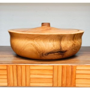 Bol en teck artisanal avec couvercle - Bol de service en bois en gros - Product Image 1