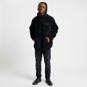 Veste en polaire noire pour homme, col montant, fermeture éclair, coupe-vent, vêtement d'extérieur décontracté pour l'hiver, coupe régulière, doublure en sherpa - Product Image 6