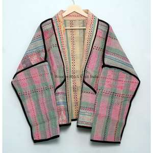 Nouvelle arrivée : veste indienne artisanale en coton patchwork multicolore, imprimé Kantha, écologique, style ethnique bohème, pour un usage décontracté - Product Image 6