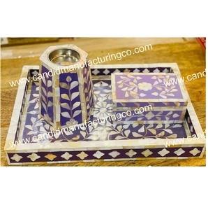 Ensemble brûleur de bakhoor en nacre incrustée, fait main, avec plateau et boîte en bois pour l'aromathérapie à domicile - Product Image 3