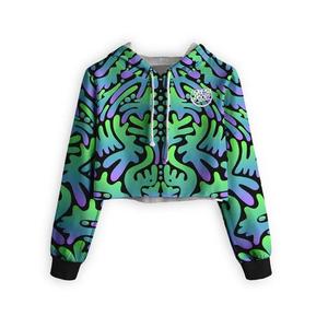 Sudadera Corta con Estampado Floral para Mujer, Blanca con Diseño de Rosas Azules, Tejida, Estilo Urbano Otoñal, Manga Regular, Sin Forro - Product Image 6