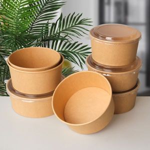 Bol en papier kraft jetable avec couvercle, emballage alimentaire personnalisé imprimé, bol pour soupe, salade, riz, nouilles - Product Image 1