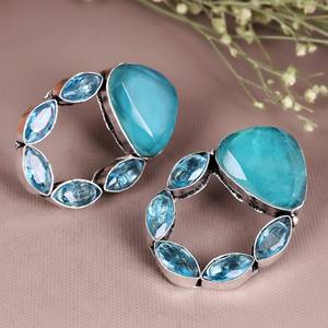 Ethnic Boho Flower Brass Drop <b>Earrings</b> <b>Blue</b> <b>Topaz</b> Gemstone Party Tribal Statement Jewelry for Women - Product Image 4