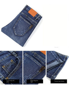 กางเกงยีนส์เดนิมทรงสลิมฟิตสำหรับผู้ชาย สไตล์สตรีทแวร์ ขาดๆ แบบลำลอง สีฟ้าอ่อน สีดำ กางเกงผ้าฝ้ายหลายกระเป๋า - Product Image 6