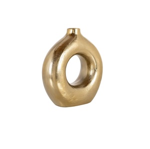 Jarrón Dorado Personalizado al por Mayor, Redondo, Hueco, Tipo Donut, Maceta Metálica de Alta Gama para Diseño de Interiores y Decoración del Hogar - Product Image 1