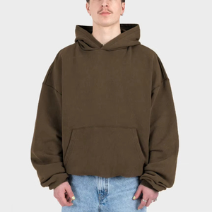 Sweat à capuche zippé en molleton épais 350g en coton délavé pour homme, écologique, respirant, coupe classique, noir, printemps - Product Image 3