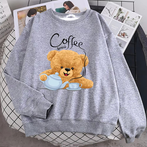 Sudadera con capucha para mujer, nueva, de calidad, estilo casual, con estampado de oso de peluche preparando café, holgada y suave - Product Image 5