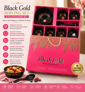 Luxury Black Gold 8-Piece Melamine Serving Set with Printing <b>Gift</b> Box Easy to Wash & Custom Logo for Celebrations and Gifting - Product Image 1