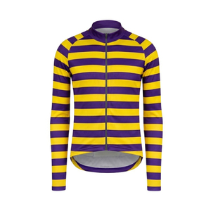 Maillot de Ciclismo Unisex de Manga Larga con Cremallera Completa, Transpirable, que Absorbe la Humedad, Sublimado, con Rayas Amarillas y Moradas, 220g, Poliéster - Product Image 2