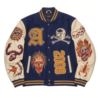 Veste universitaire pour homme, vert foncé, manches blanches, patch en chenille, lettres brodées, style baseball, coupe-vent, tricot côtelé rayé