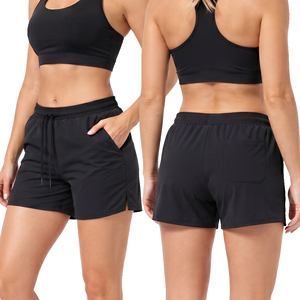 Shorts de sport tricotés pour femmes, taille mi-haute, avec cordon de serrage et poches latérales, pour la gym et la course à pied - Product Image 3