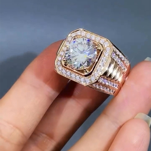 Anillo de Lujo con Corte Cojín y Halo para Hombre, Anillo de Sello Cuadrado con Incrustaciones, Joyería de Moda en Tono Oro Rosa - Product Image 2