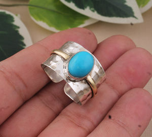 Anillo de Plata de Ley 925 con Turquesa Natural, Clásico, Certificado, con Gema, Joyería de Boda para Mujer - Product Image 3