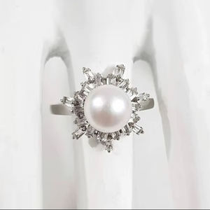 Freshwater Pearl <b>Ring</b> With White Topaz 925 Sterling <b>Silver</b> Handmade Natural Gemstone Jewelry Elegant Gift For Women - Product Image 1