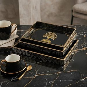 Luxury Black and Gold Decorative Serving Trays Set with Tree of Life Design Handcrafted Vanity Tray Coffee <b>Table</b> Décor Gift Tray - Product Image 1