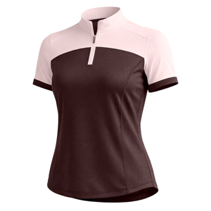 Camiseta deportiva beige para mujer, con cuello alto, manga corta, cremallera, corte ajustado, que absorbe la humedad, de poliéster, para verano. - Product Image 4