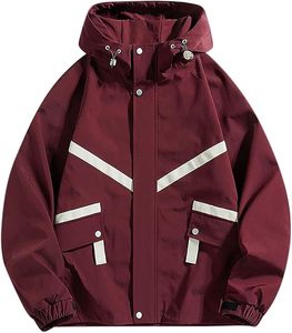 Men's Hooded Puffer <b>Jacket</b> Solid Color Zipper Closure Casual Spring Outwear Waterproof Windbreaker Coat Front Logo - Product Image 1