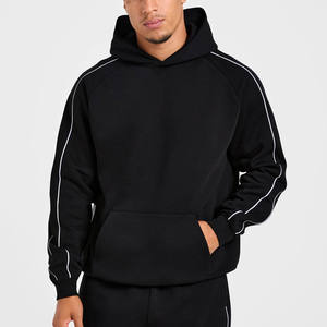 Sweat-shirt et pulls noirs surdimensionnés de haute qualité avec passepoil, en coton mélangé respirant, style streetwear pour homme, avec poche kangourou - Product Image 5