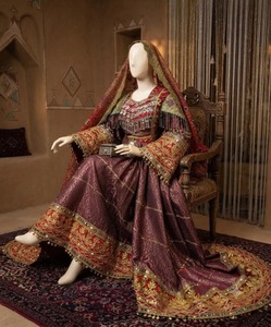 Robe de mariée afghane traditionnelle, broderie complexe, manches imposantes, silhouette fluide, longue robe maxi, tenue décontractée pour femmes - Product Image 3