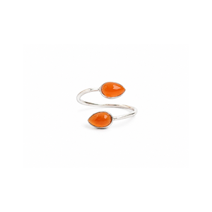 Bague légère en argent 925 avec onyx rouge ovale, taille poire, sertie clos, double pierre précieuse, bijoux fins, vente en gros - Product Image 2