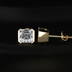 Boucles d'oreilles clous en diamant taille Asscher, sertissage demi-cerclé, bague en diamant de laboratoire, or jaune, or blanc, or rose, bijoux élégants - Product Image 4