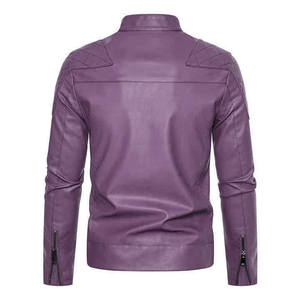 Veste de moto réversible imperméable en cuir PU violet pour homme, à capuche, fermeture éclair, doublure en coton - Product Image 2