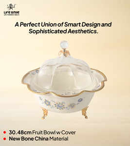 ถาดเสิร์ฟพร้อมฝาครอบใส วัสดุทำจากกระเบื้องโบนไชน่า คุณภาพสูง ดีไซน์หรูหราทันสมัย พร้อมขาตั้งสีทอง - Product Image 5