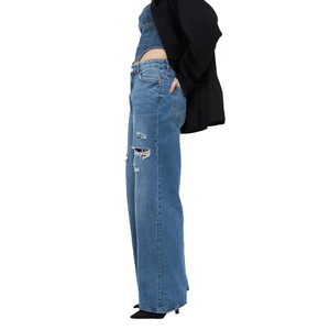 Jeans de Mezclilla Rectos de Cintura Alta para Mujer, Estilo Vintage Y2K, Bordados, Transpirables, para Otoño - Product Image 1