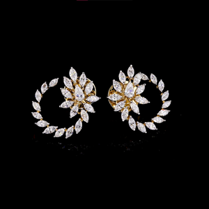 Boucles d'oreilles de créateur vintage plaquées rhodium, diamants de laboratoire taille poire et marquise, design spirale |   Bijoux de Mariage pour la Mariée et les Invités - Product Image 1