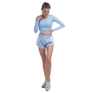 Conjunto de Yoga de 2 Piezas para Mujer, Top Corto Cruzado de Manga Larga y Pantalones Cortos para Correr, Ropa Deportiva de Secado Rápido para Gimnasio, Traje Deportivo - Product Image 4