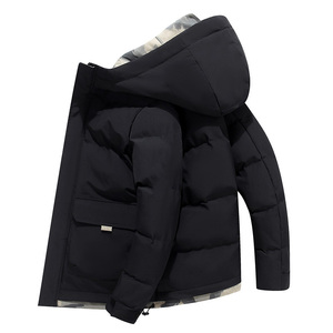 Chaqueta Acolchada con Capucha para Hombre, Azul Marino Sólido, Resistente al Viento, Gruesa, de Poliéster, Abrigo Casual de Invierno con Cierre de Cremallera, Venta al Por Mayor OEM - Product Image 3