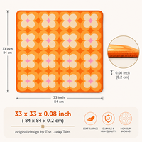 Tapis de Mahjong Américain Carré Antidérapant en Néoprène Premium, Orange Floral Rétro, Pliable, Moderne, 33x33 Pouces, Vente en Gros Personnalisée