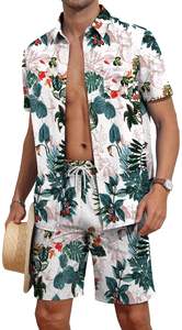 Ensemble assorti homme : chemise à manches courtes imprimé floral et short de plage – Tenue décontractée estivale colorée et légère pour homme - Product Image 5