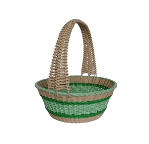 Panier de pique-nique en rotin tressé épais à rayures marine, avec anse supérieure fixe et large bord, idéal pour les courses et les fruits - Product Image 1