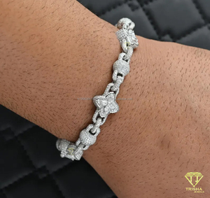 Luxe Glacé Fleur Étoile Lien Bracelet pour Femmes Élégant Diamant Look Hip Hop Bling Bijoux en Argent - Product Image 6