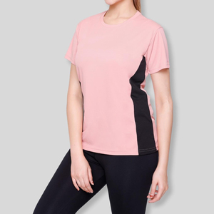 เสื้อยืดออกกำลังกายผู้หญิง แขนสั้น สีตัดต่อ ระบายอากาศ แห้งเร็ว UPF50 ป้องกันแบคทีเรีย สีชมพู-ดำ - Product Image 4