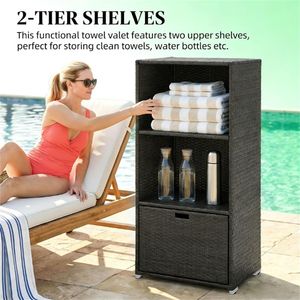 Portasciugamani e Armadietto Marrone Scuro per Piscina con Ripiano per Organizzare gli Accessori della Piscina - Product Image 2