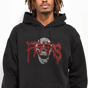 Sweat-shirt à capuche noir pour homme avec logo crâne en strass, poche avant, coupe oversize, style hip-hop, vêtement d'automne - Product Image 5