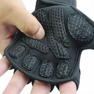 Black Neoprene Unisex Fingerless Fitness Training Gloves Full Palm Protection Non <b>Slip</b> Grip Adjustable Wrist Strap Open Hand - Product Image 3