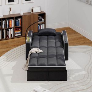 Fauteuil-lit escamotable en velours côtelé avec oreiller, porte-gobelet en acier inoxydable brossé, support de téléphone et port de chargement USB pour salon - Product Image 3