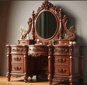 Grand <b>gold</b> carved wooden <b>console</b> <b>table</b> with wide decorative wall mirror, available at wholesale prices. - Product Image 2