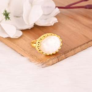 Natural <b>Crystal</b> and Mother of Pearl Doublet Gemstone Stylish <b>Ring</b> Handmade Jewelry for Women - Product Image 4