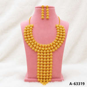 High Quality <b>Gold</b> Color Bridal Necklace <b>Set</b> with Matching Earrings Wedding Jewelry A-63319 - Product Image 1